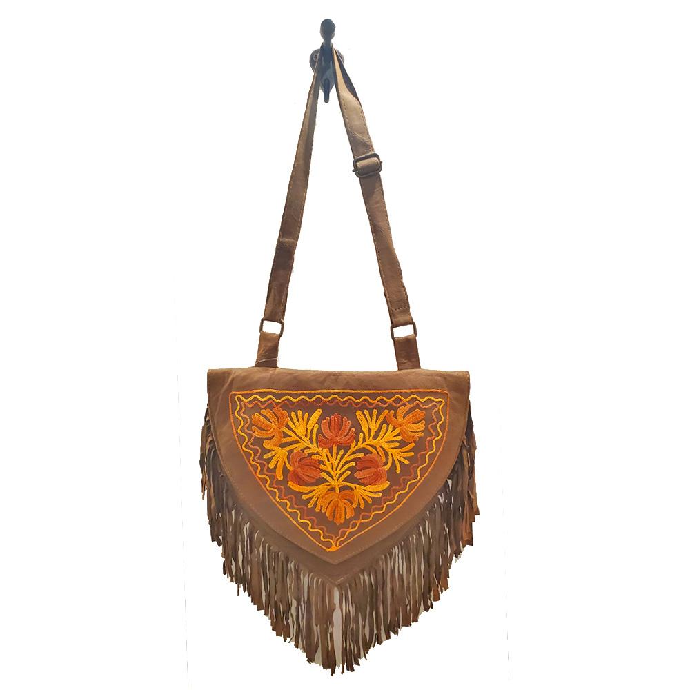 Kashida Embroidered Suede Fringe Shoulder Bag
