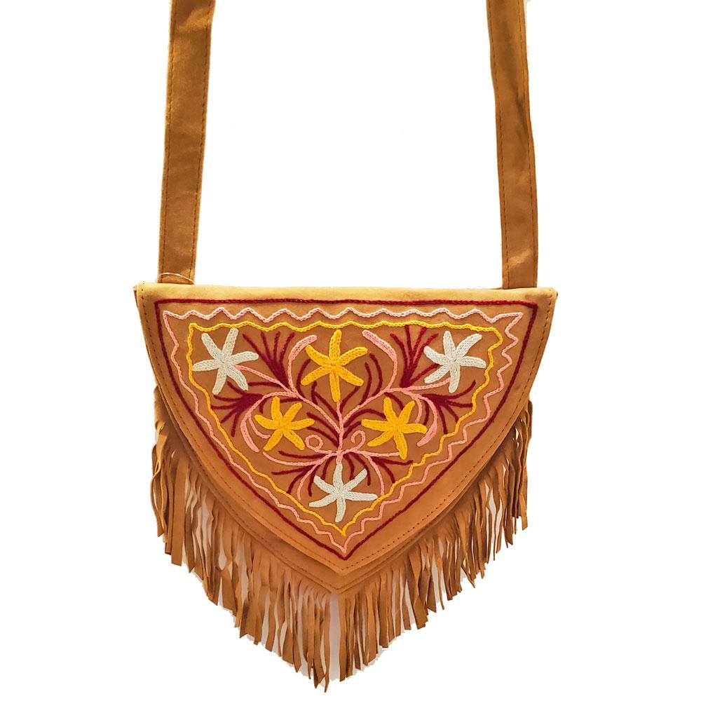 Kashida Embroidered Suede Fringe Shoulder Bag